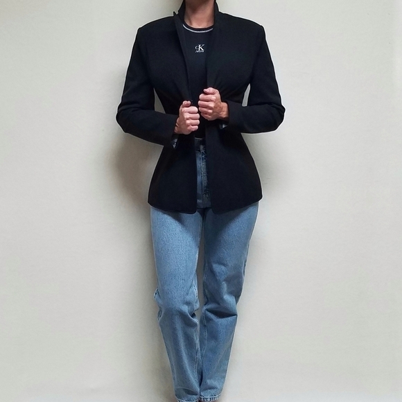 VINTAGE 1990s The Limited Stretch Black Fitted Blazer Lapel Collar Fully Lined - Picture 2 of 13